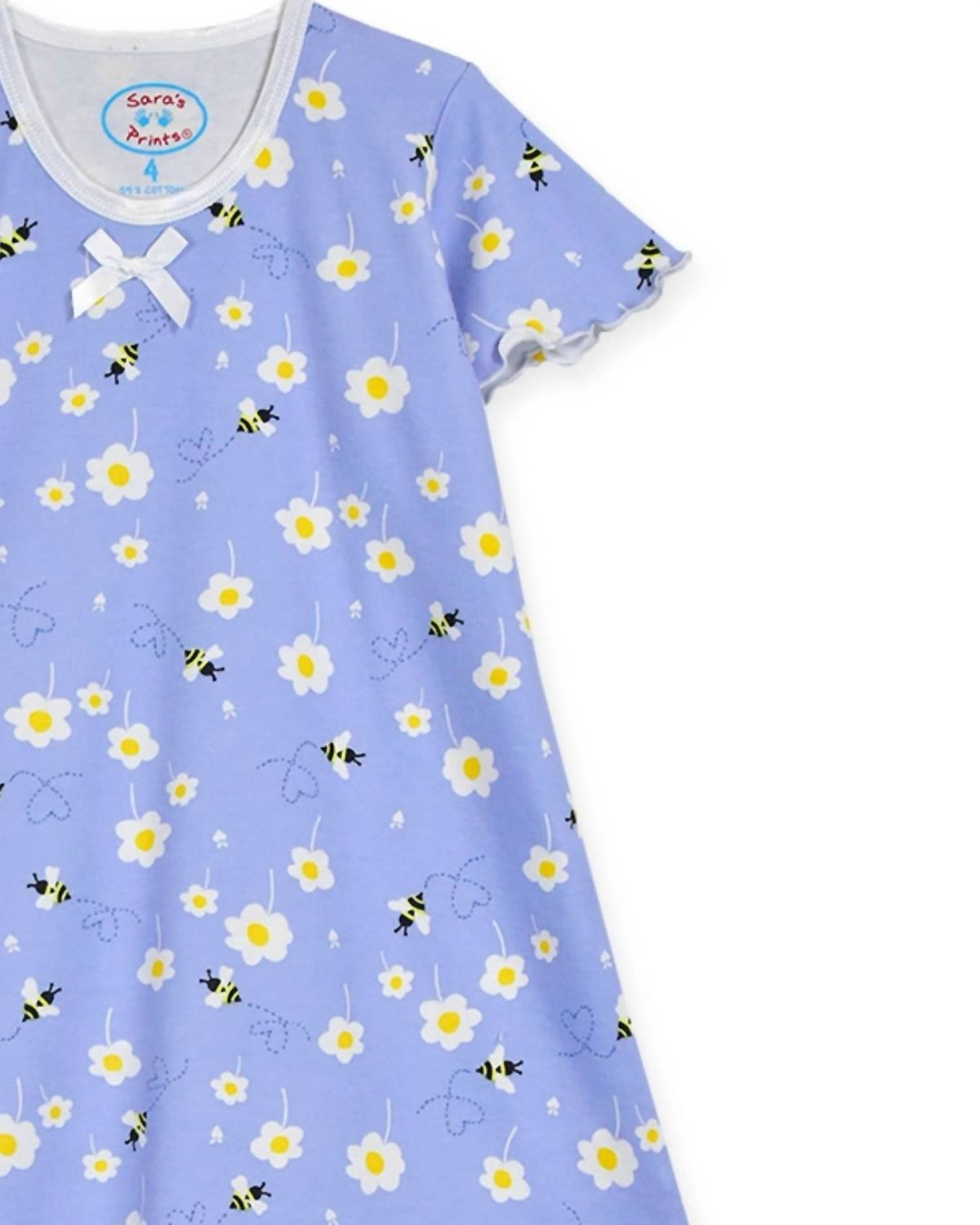 Girls Short Sleeve Ruffled Happy Bees Nightgown