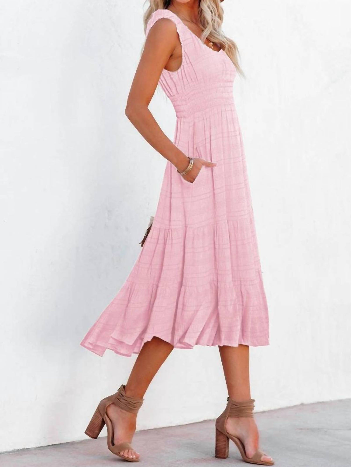 Shirred Midi Dress