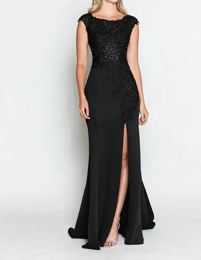 Boat Neck Cap Sleeve Sheath Gown