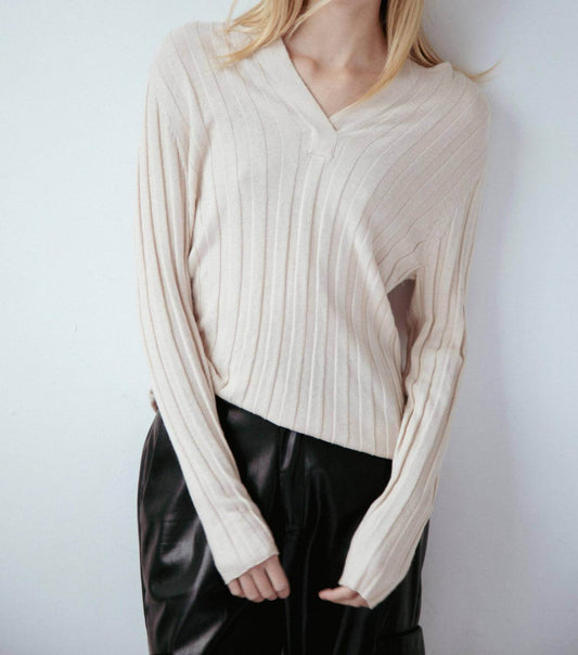 Amanda Maria - Cashmere Blend Ribbed V Sweater - Rack Hunt -