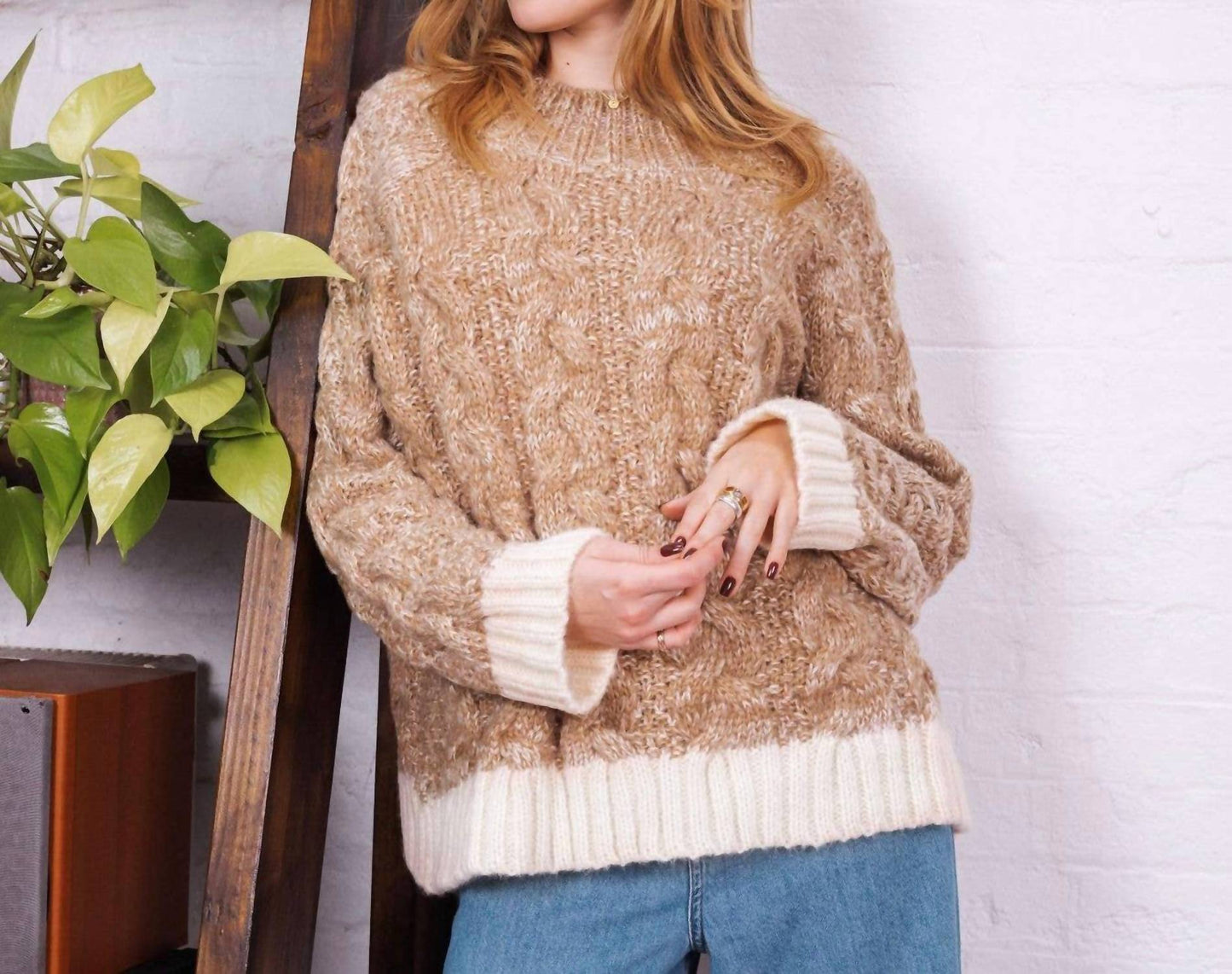 Jennie Cable Marled High Neck Balloon Sleeve Sweater