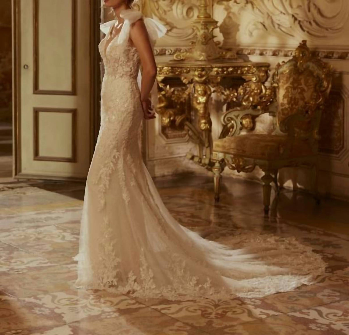 Beaded Lace Flared Wedding Gown