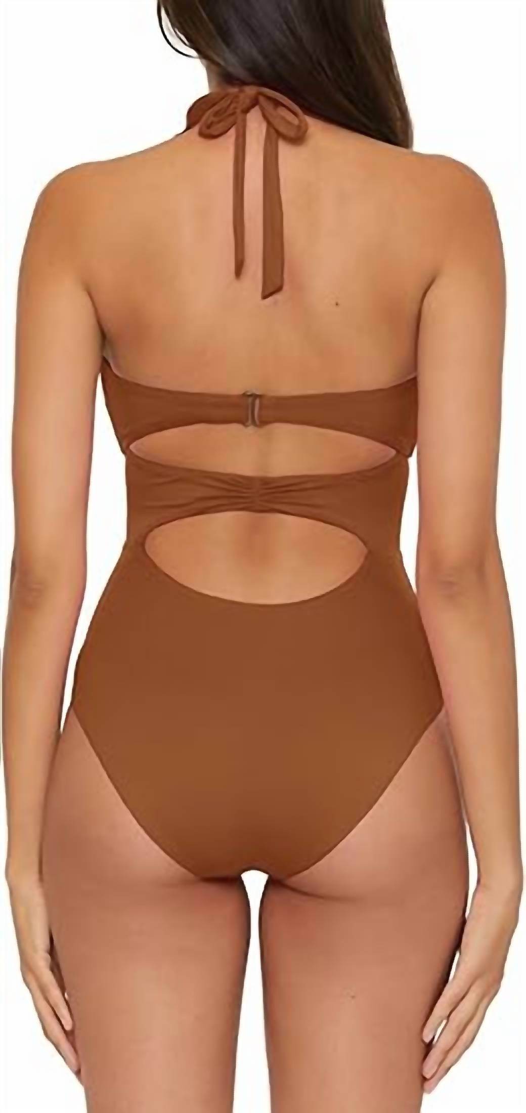 Soluna - Standard Buckle Up One Piece Bandeau Swimsuit With Cut Out Neck - Rack Hunt -