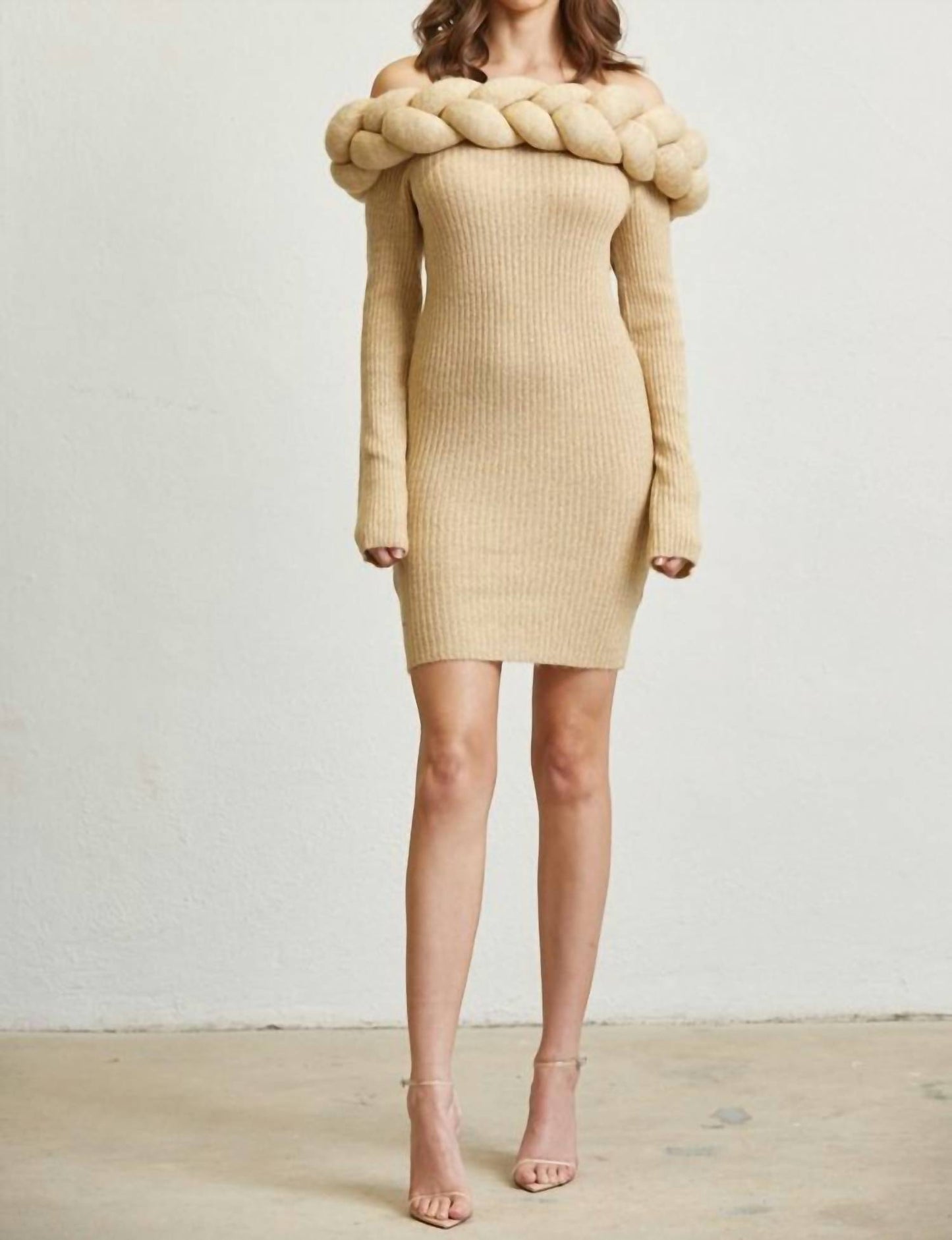 Off-shoulder Braided Knit Dress