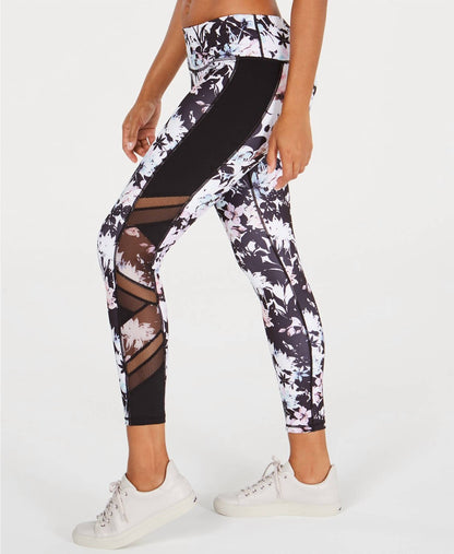 Women's Printed Mesh Trimmed Ankle Leggings