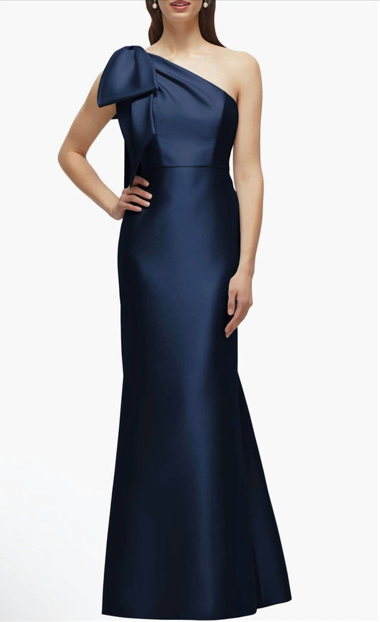Bow One-shoulder Satin Twill Mermaid Gown