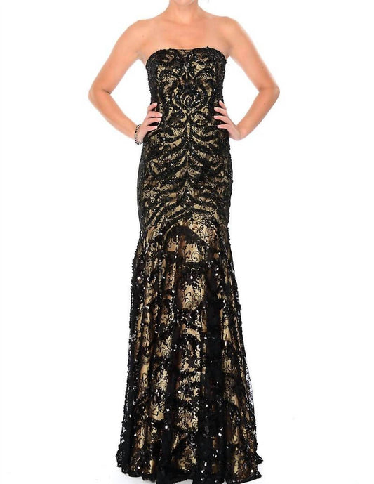 Precious Formals - Lace-and-sequins Overlay Strapless Gown - Rack Hunt -