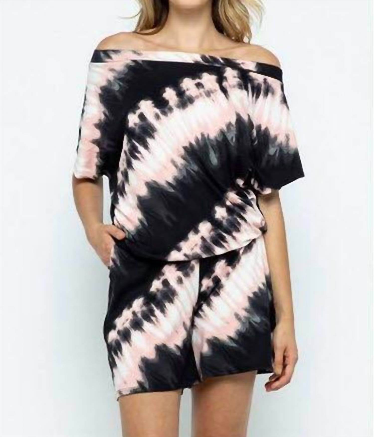 Ellis - Off The Shoulder Tie Dye Pocket Romper - Rack Hunt -