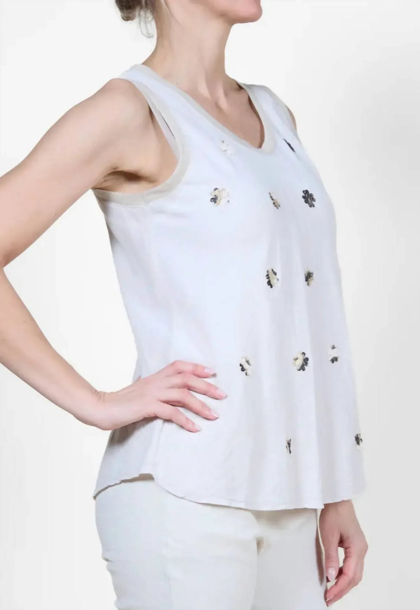 Angela Mara - Sleeveless Floral Allover Applique Tank Top - Rack Hunt