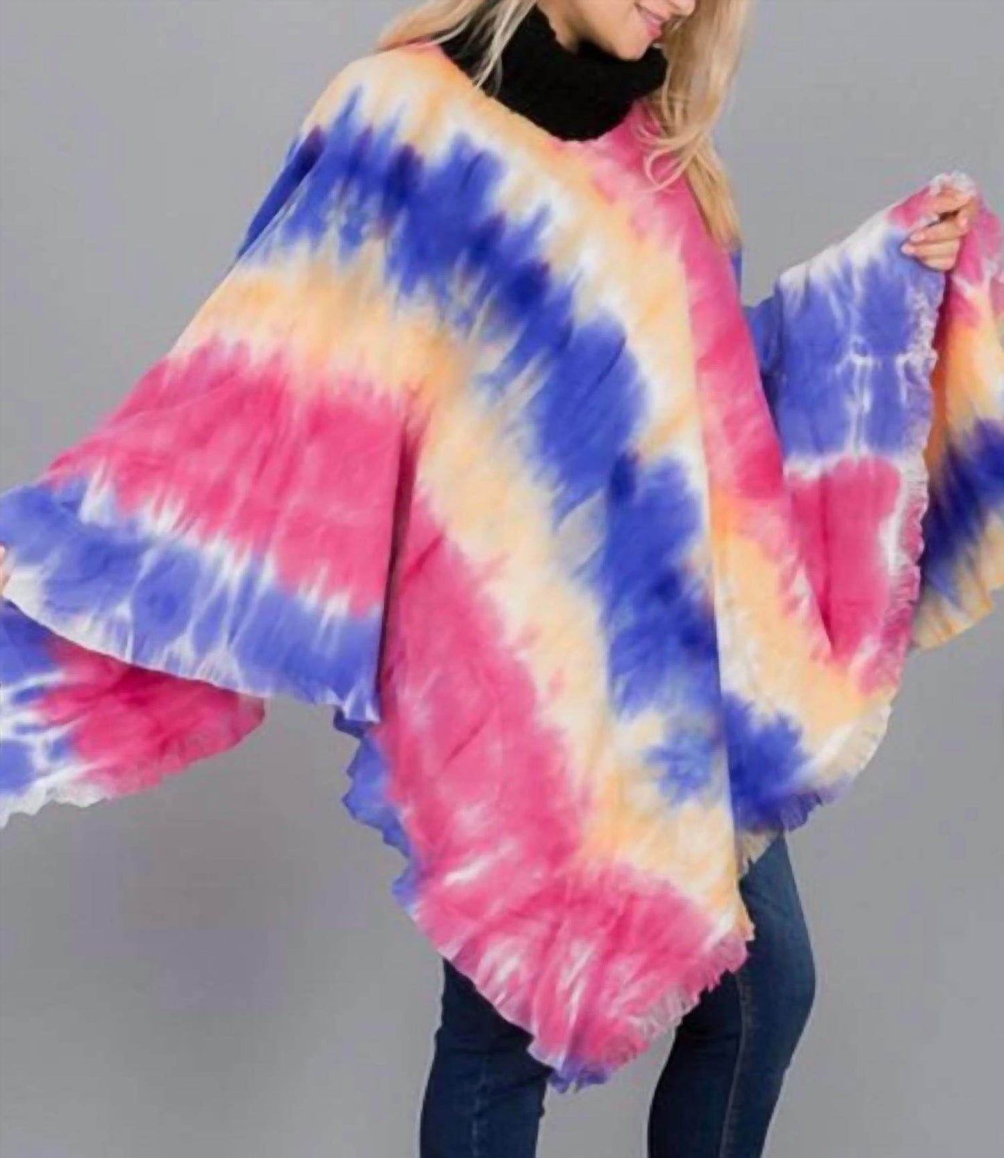 Funteze - Tie Dye Fringe Poncho - Rack Hunt -