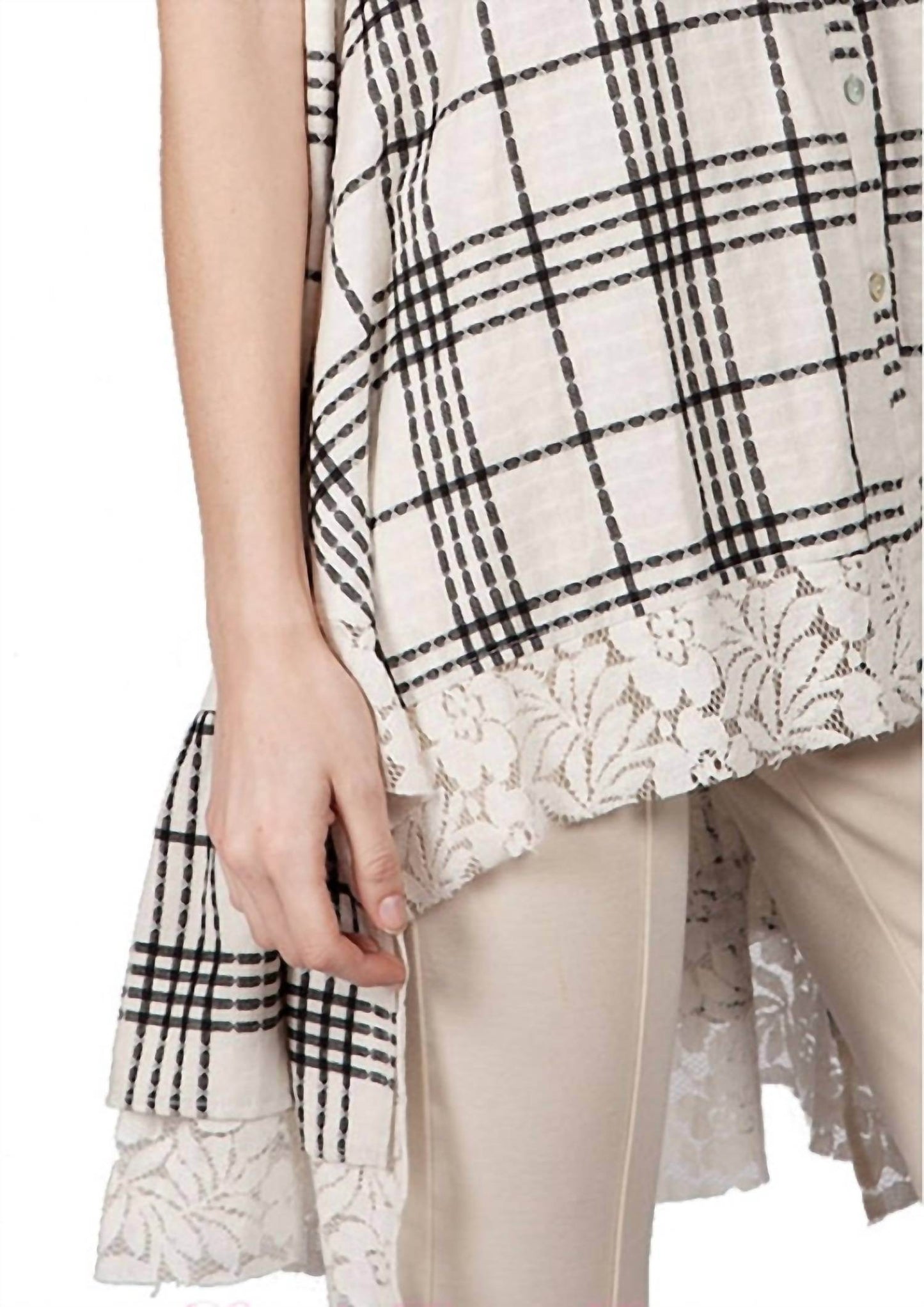 A'REVE - A'Reve Checkered Plaid Shirt Hi Lo - Ivory - Rack Hunt -