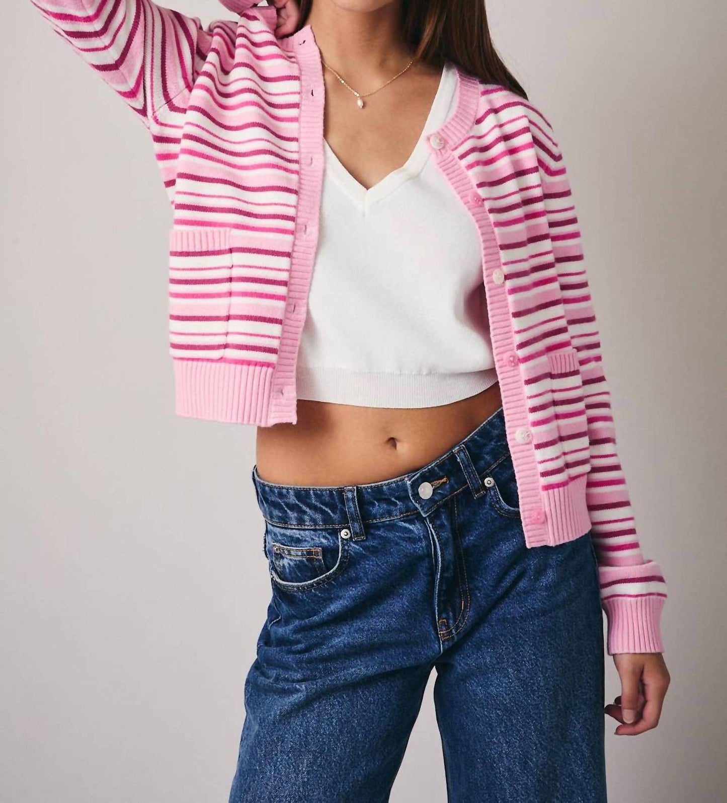 Button Up Stripe Sweater Top