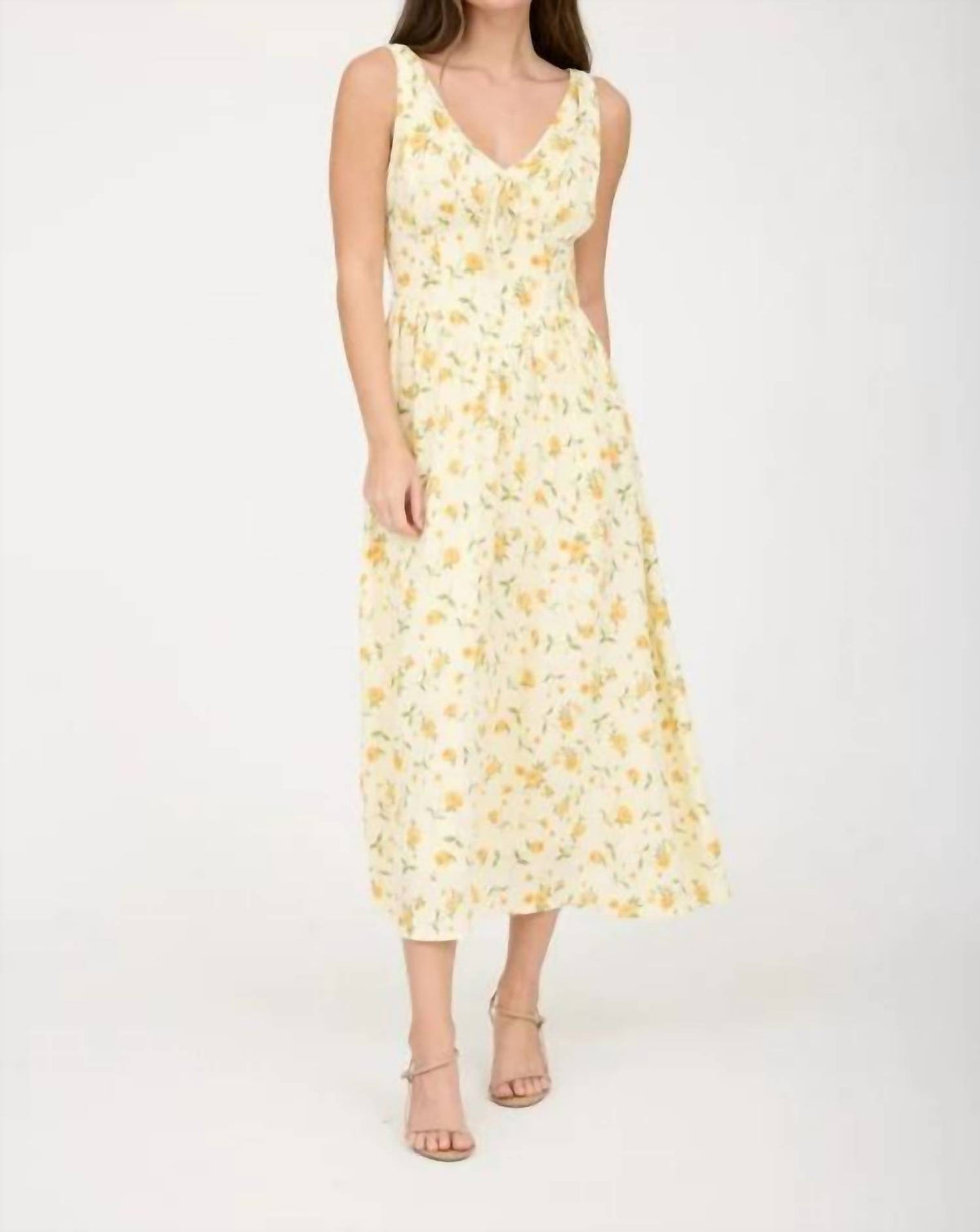 Floral V-neck Sleeveless Corset Midi Dress
