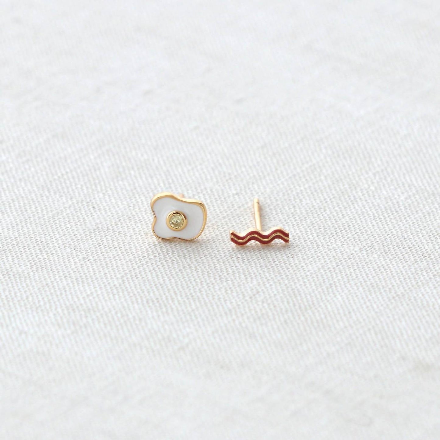 Women's Bacon And Egg Enamel Stud Earrings
