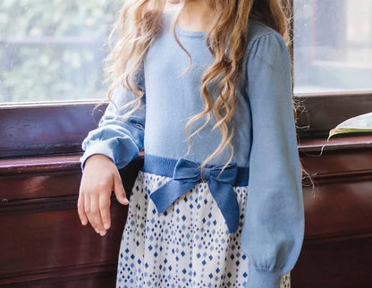 Hope & Henry - Girls' Organic Skater Sweater Dress With Bow - Rack Hunt
