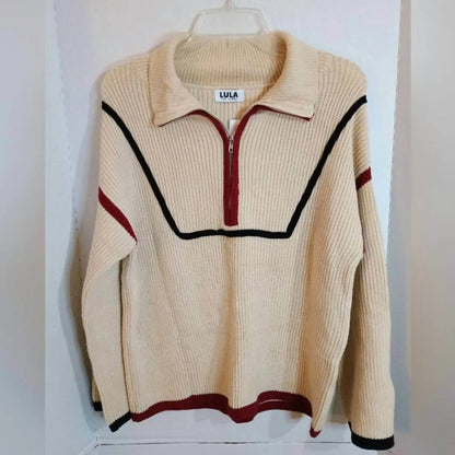 Lula the Label - Quarterback Keeper Contrast Quarter Zip Sweater - Rack Hunt