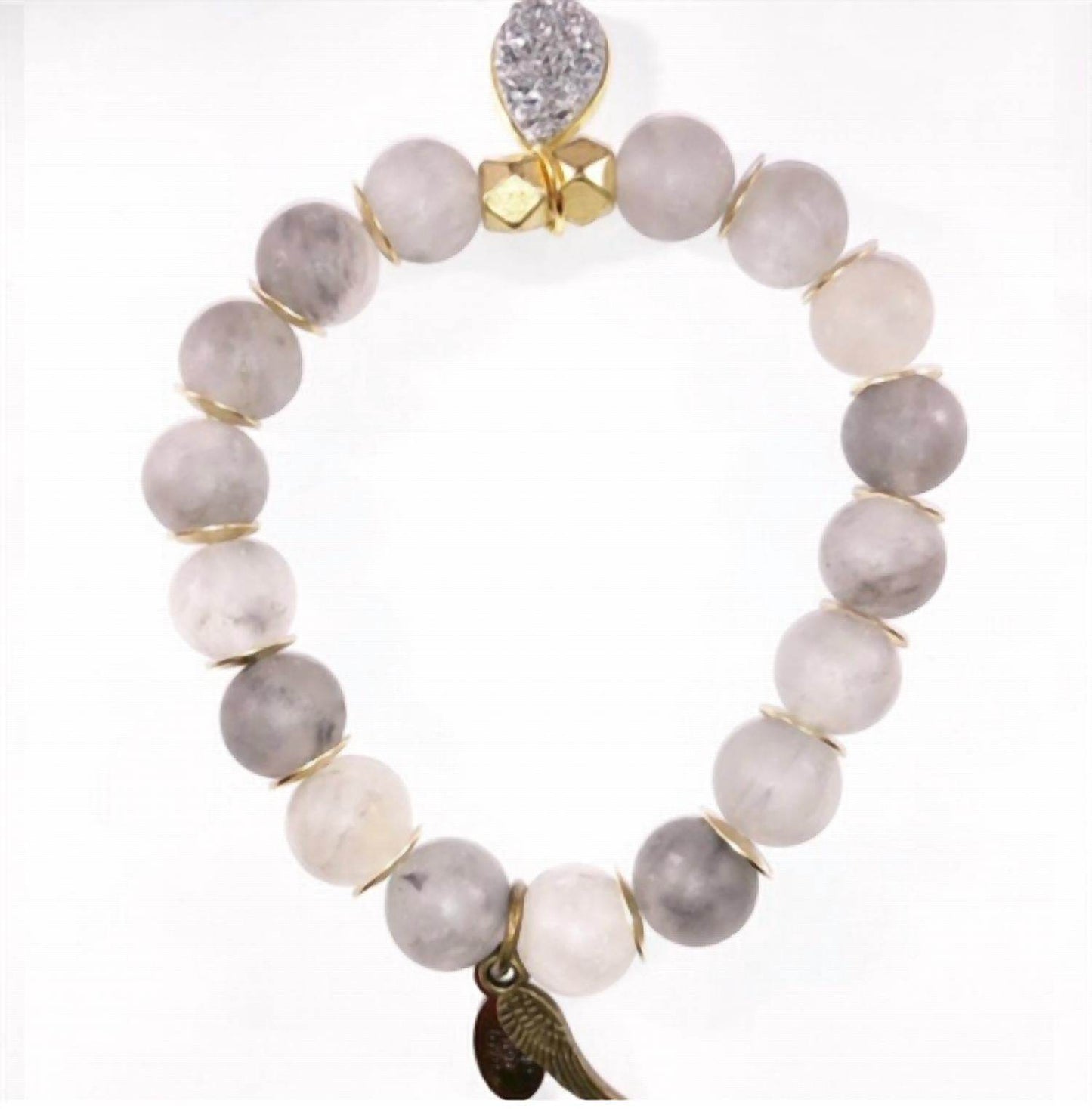 OMI - Women's She Is Blessed Agate Gold Spacers Druzy Charm Bracelet - Rack Hunt -