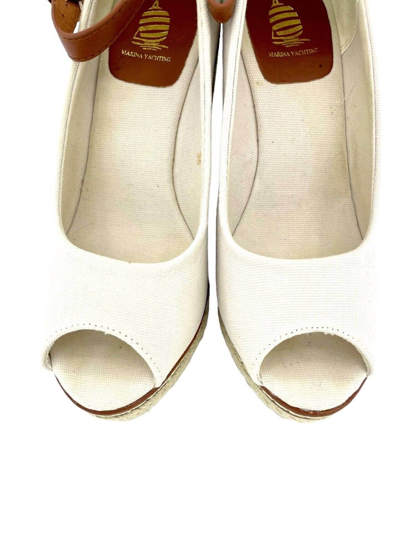 Marina Yachting - Women's Open Toe Canvas Espadrille Ankle Strap Wedge Shoes - Rack Hunt -