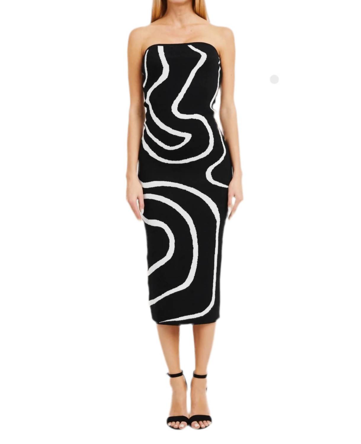 Wavy Print Strapless Midi Dress