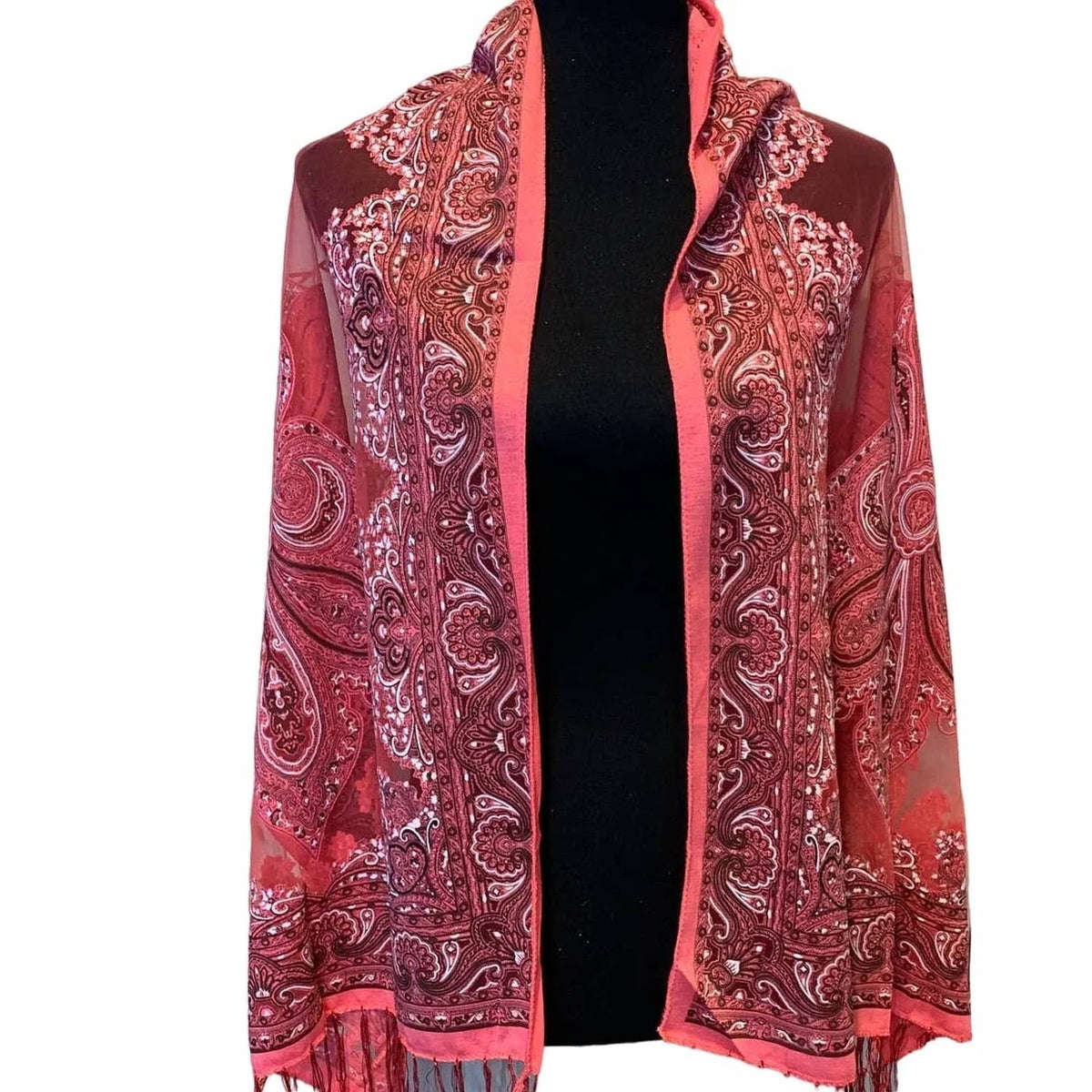 Women's Paisley Silver Glitter Fringed Sheer Lightweight Fashion Scarf