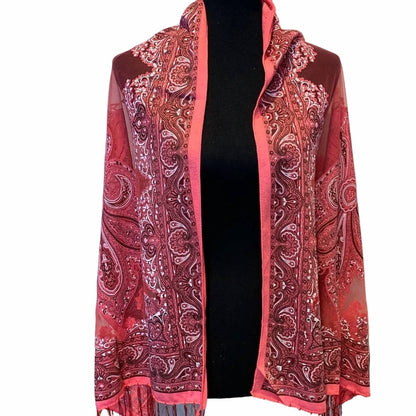 Women's Paisley Silver Glitter Fringed Sheer Lightweight Fashion Scarf