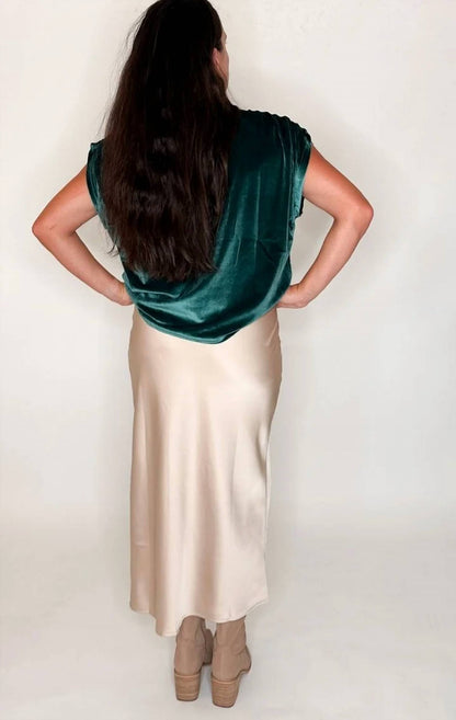 Velvet Ruched Shoulder Tee