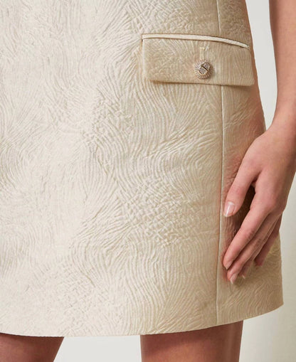 Short brocade jacquard halter dress