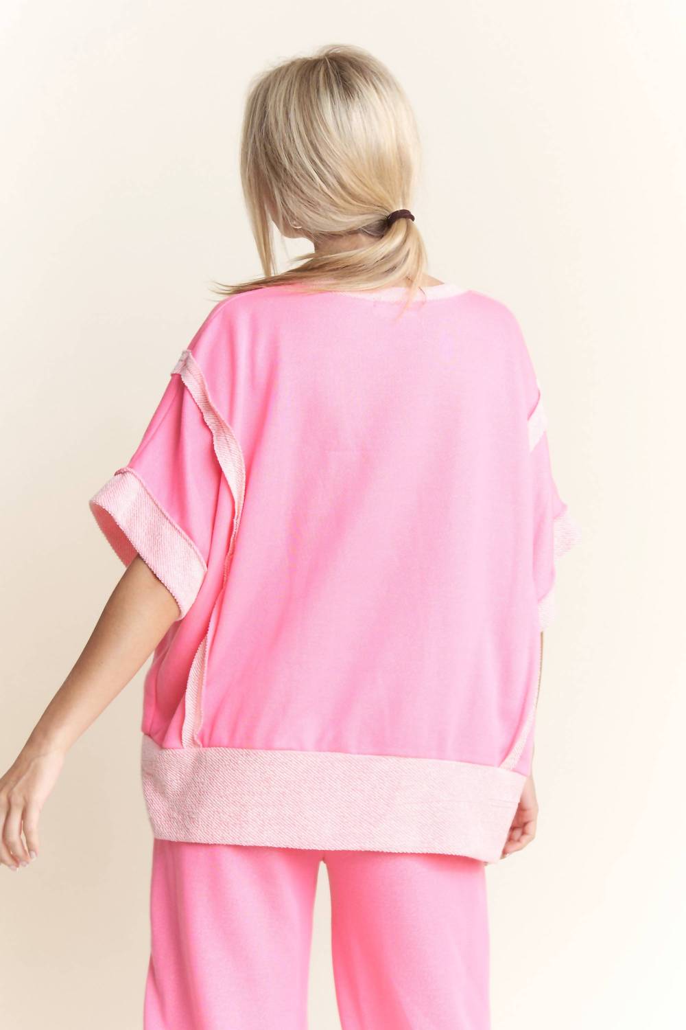 Loopterry V-neck Relaxed Fit Half Sleeve Top