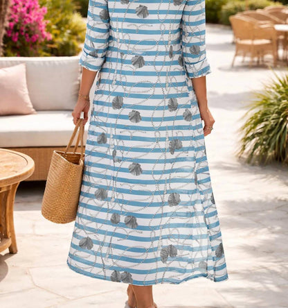 Coastal Luxe Stripe And Shell Maxi Shirt Dress Duster