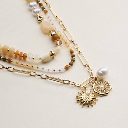 Women's Sun Charm Layered Beaded Necklace