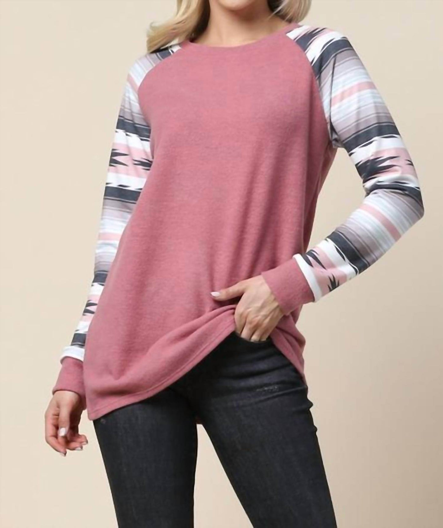 Avery Apparel - Lucy Aztec Print Raglan Top - Rack Hunt