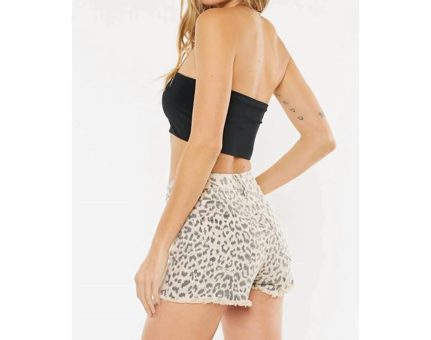 High Rise Leopard Printed Denim Shorts