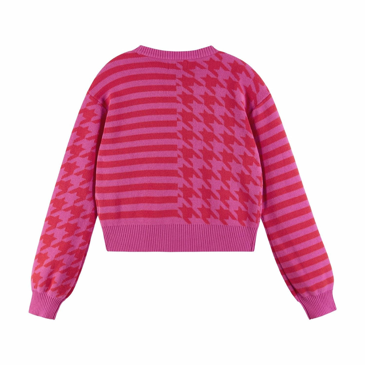 Girl's Houndstooth N' Striped Cropped Cardigan