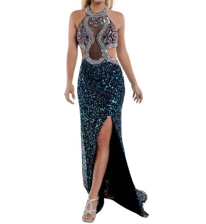 Zasa Chic - Beaded Cut Out Halter Gown - Rack Hunt
