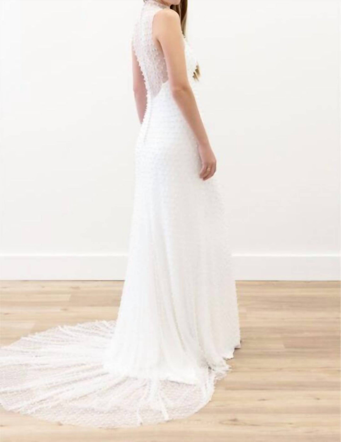 Sloane Allover Pearls High Neck Bridal Dress