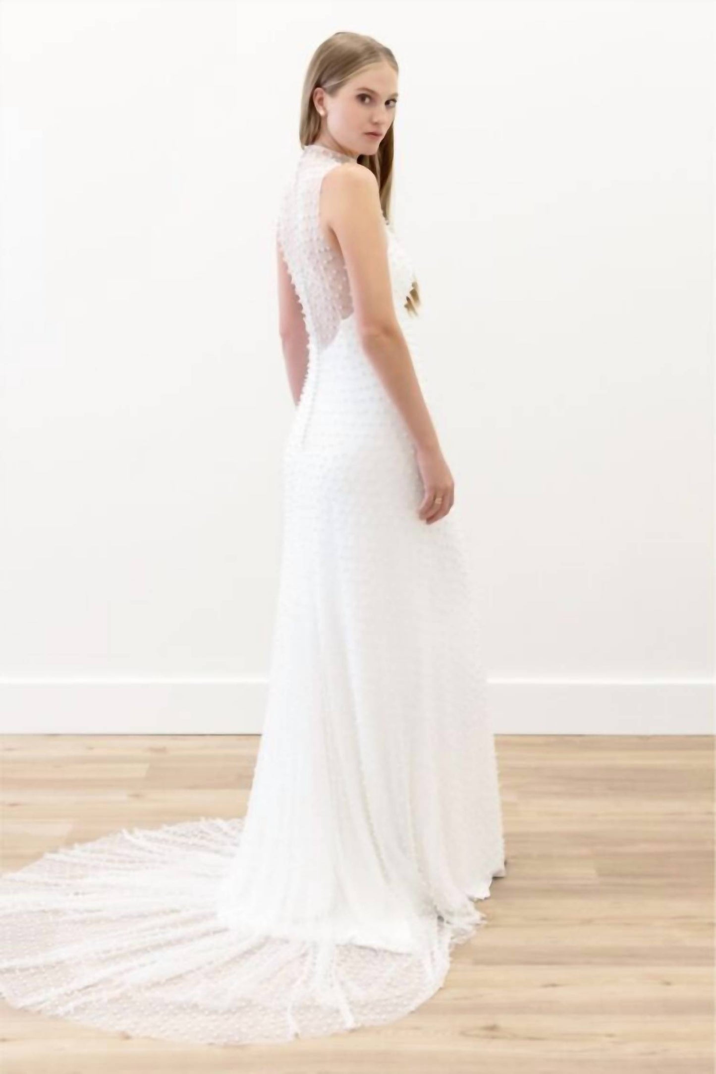 Sloane Allover Pearls High Neck Bridal Dress