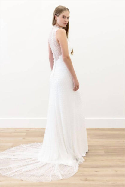 Sloane Allover Pearls High Neck Bridal Dress