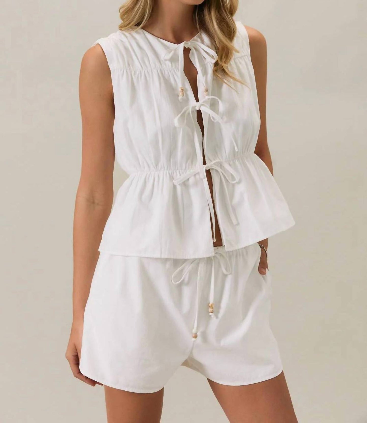 Front Tie Linen Top