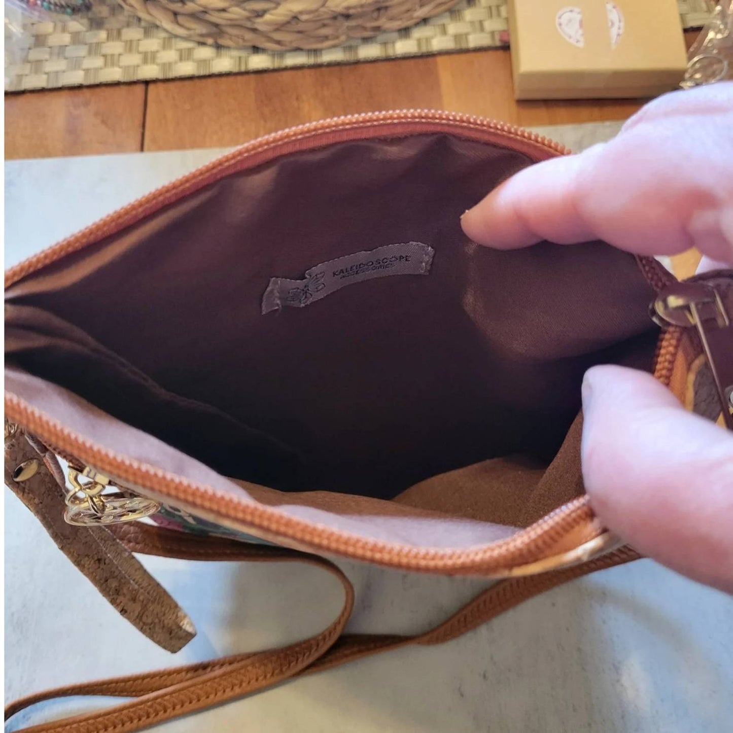 Women's Paisley Print Vertical Cork Crossbody Bag