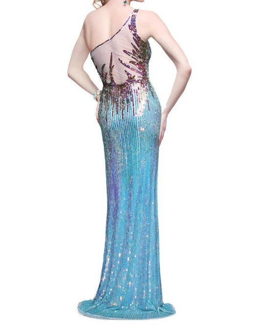 One Shoulder Intricately Beaded Prom Gown