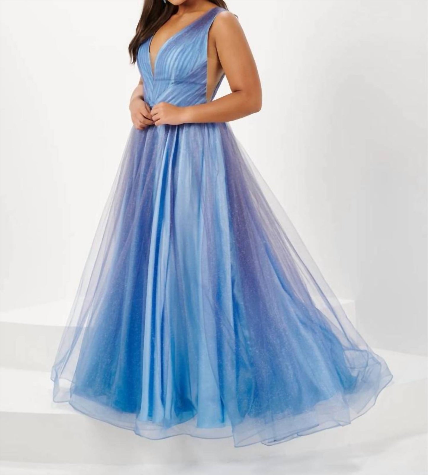 Sparkle Ombre Tulle V-neck Gown - Plus