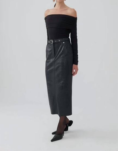 Faux Leather Midi Skirt With Belt