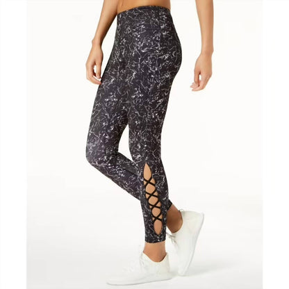 Activewear Printed Lattice Detail Ankle Leggings