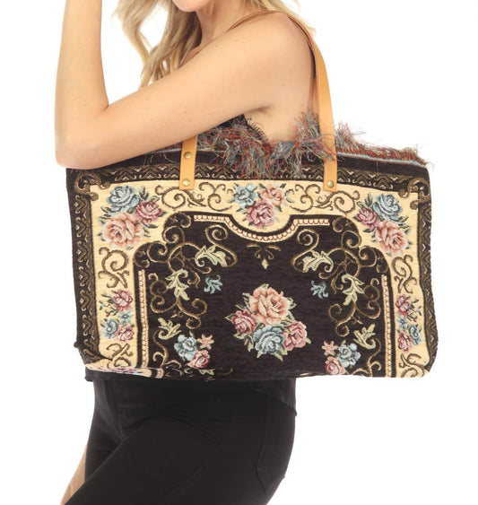 Jijou Capri - Women's Tapestry Leather Double Handle Handbag - Rack Hunt -
