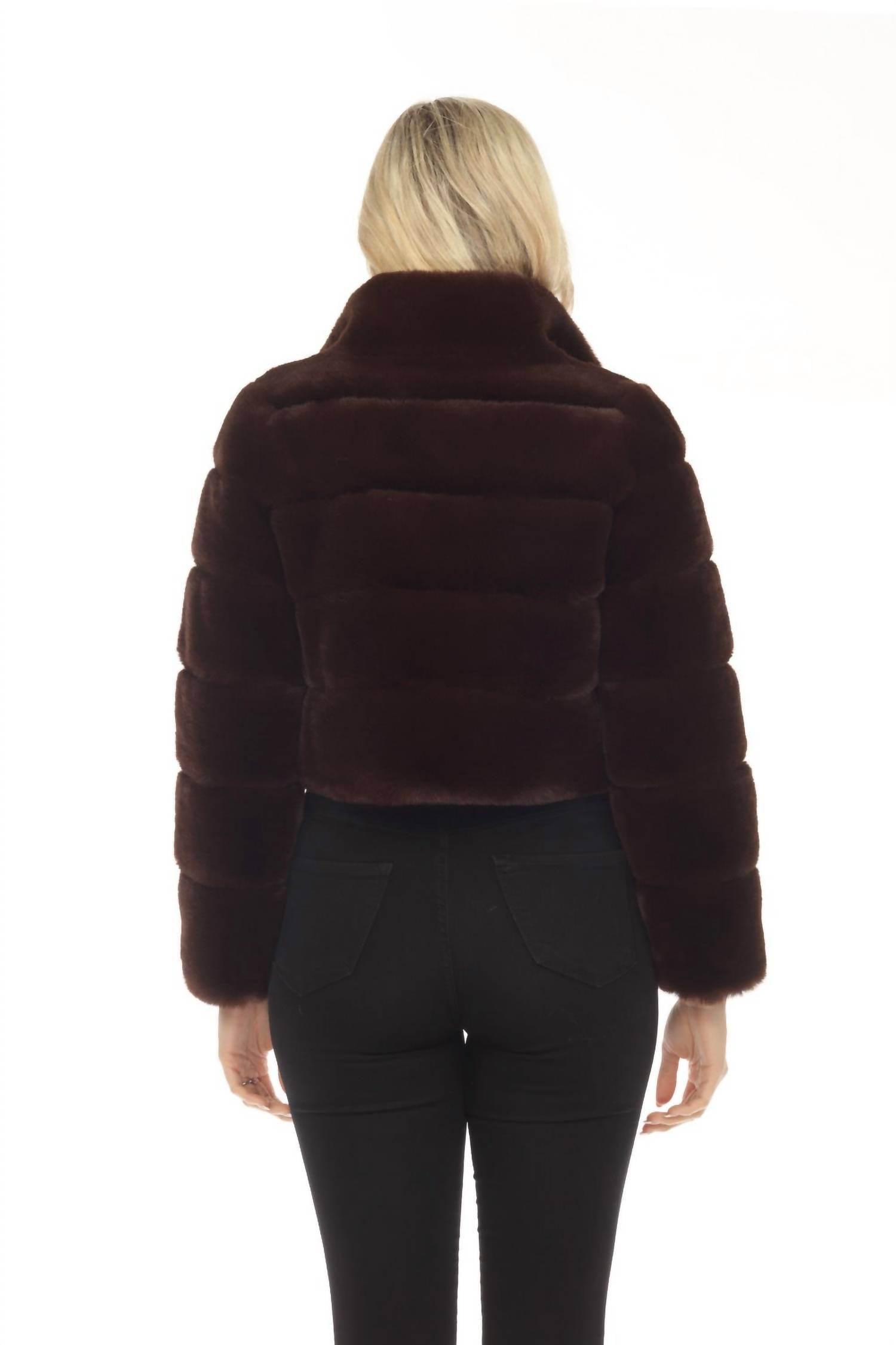 Belle Fare - Devon Short Faux Rex Fur Bomber Jacket Coat - Rack Hunt -