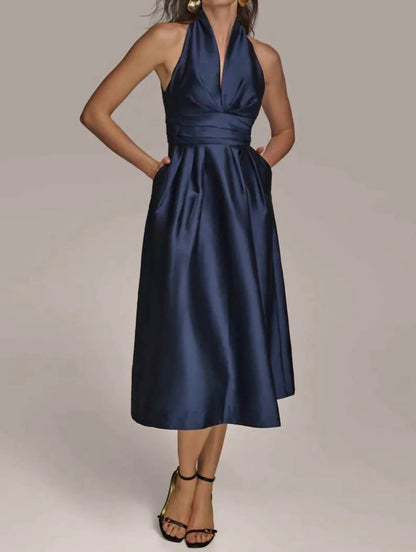 V-neck Midi Cocktail Dress