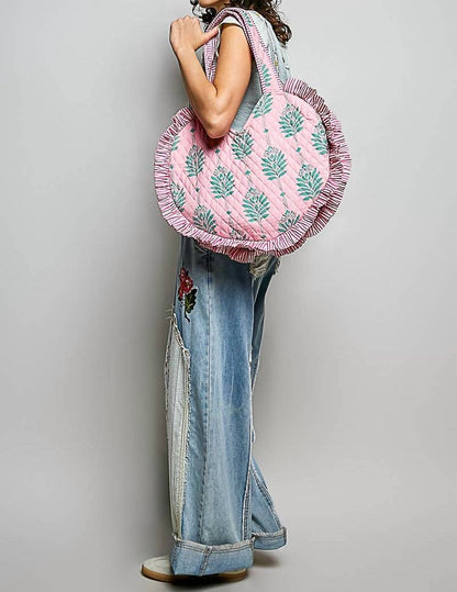 Heart Shaped Ruffle Edge Quilted Tote Bag