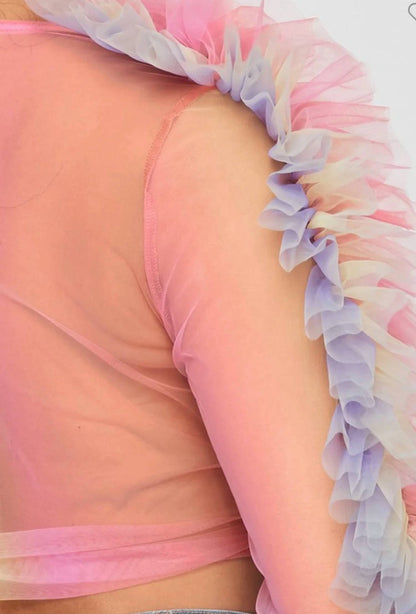 Reach Higher Tulle Mesh Ruffle Top