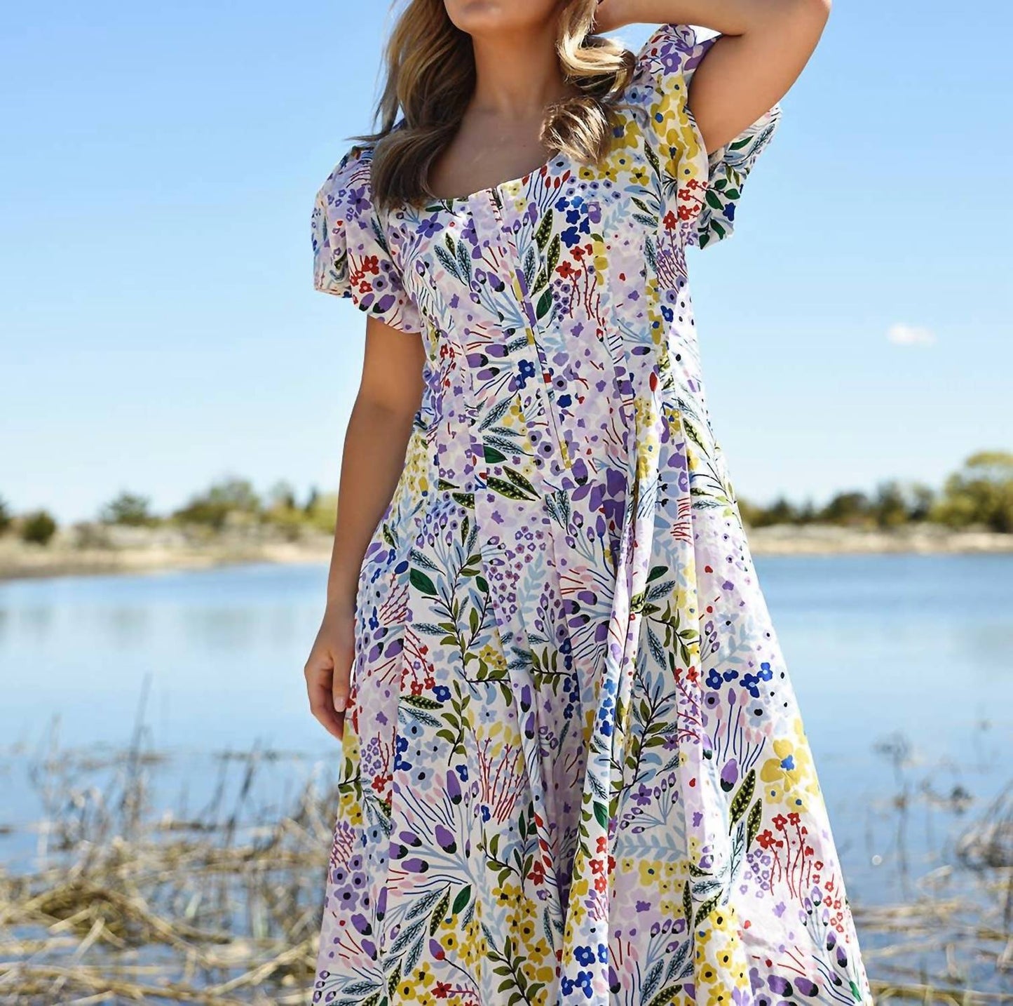 Garden Scoop Neck Cotton Midi Dress