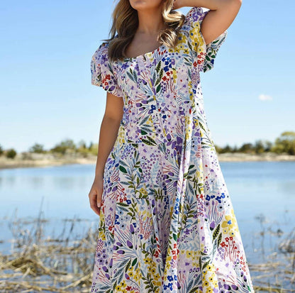 Garden Scoop Neck Cotton Midi Dress